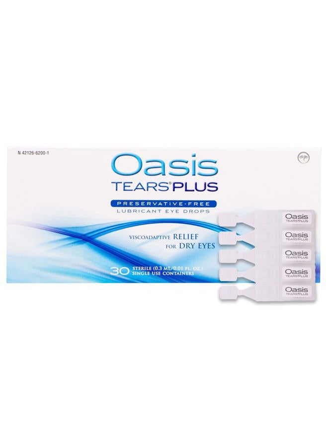 Oasis Tears قطرات عين مرطبة خالية من المواد الحافظة TEARS PLUS، 30 حاوية، 0.3 مل/0.01 أونصة سائلة - Image 1