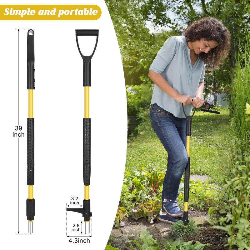 Gbekery أداة سحب الأعشاب الضارة Gbekery 39" - أداة قوية قابلة للفك بثلاثة مخالب مع مقبض D طويل مريح | أدوات لإزالة الأعشاب الضارة من الحديقة بسهولة (الهندباء، الشوكيات والمزيد) - Image 2