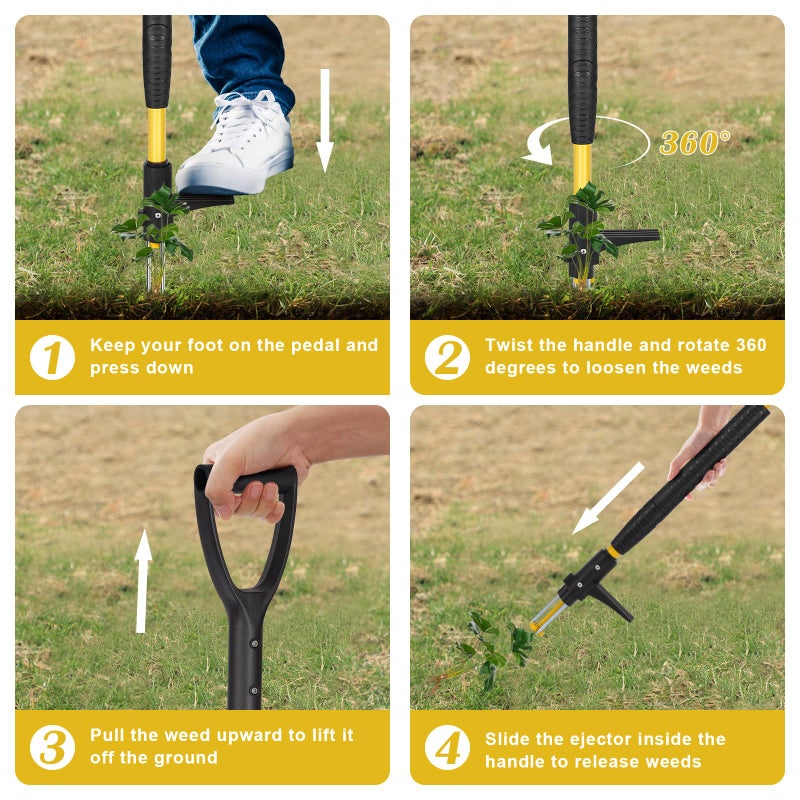 Gbekery أداة سحب الأعشاب الضارة Gbekery 39" - أداة قوية قابلة للفك بثلاثة مخالب مع مقبض D طويل مريح | أدوات لإزالة الأعشاب الضارة من الحديقة بسهولة (الهندباء، الشوكيات والمزيد) - Image 4