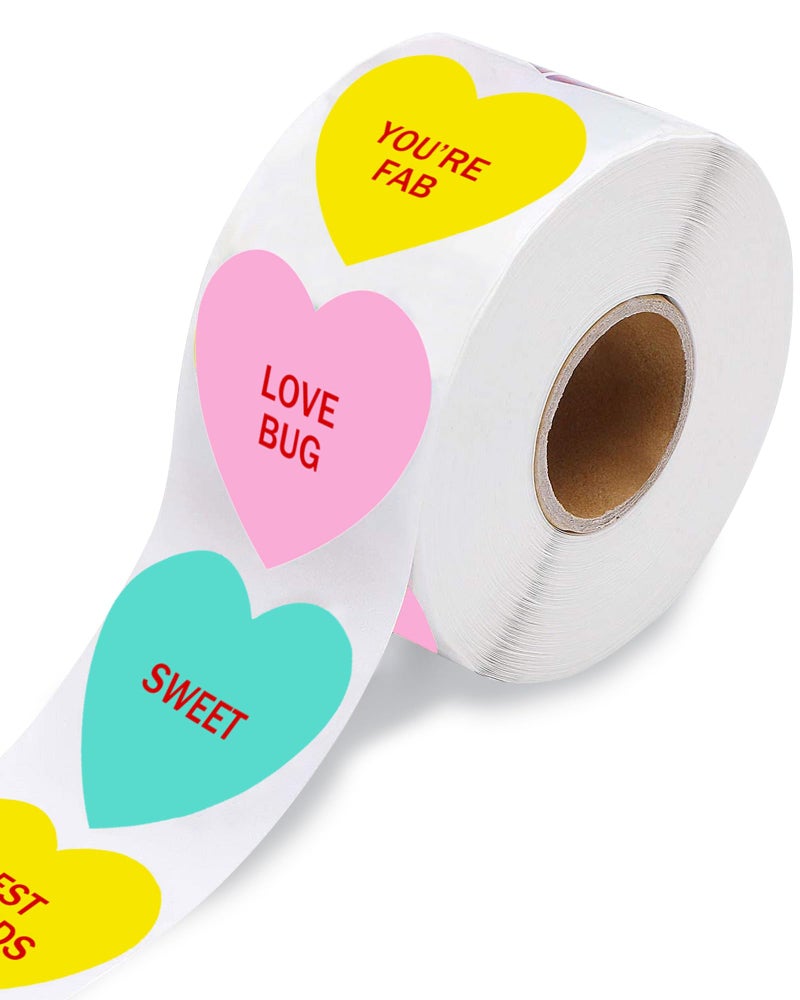 Oomloid 500 PCS Valentines Day Heart Stickers for Kids, Happy Valentine Day Love Stickers Conversation Hearts for Valentines Accessories Removable Labels Cards Candy Envelopes Gifts Classroom - Image 1