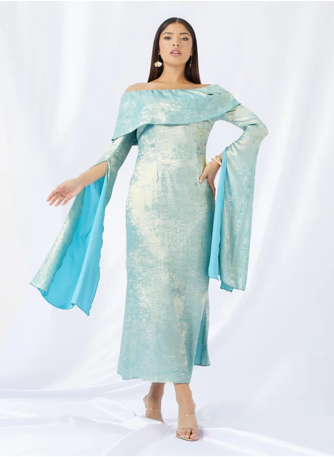 Styli Off Shoulder Long Sleeves A-Line Maxi Dress