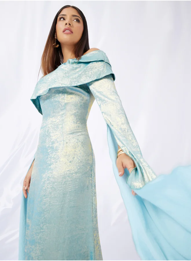 Styli Off Shoulder Long Sleeves A-Line Maxi Dress