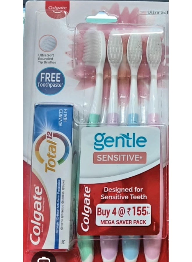 Colgate gentle sensitive toothbrush (pack of 4) with toothpaste - Image 2