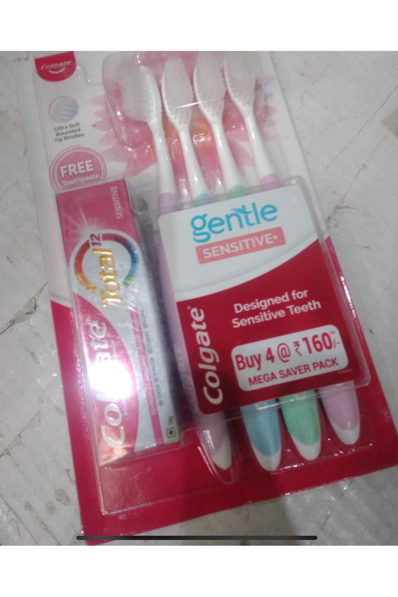Colgate gentle sensitive toothbrush (pack of 4) with toothpaste - Image 1