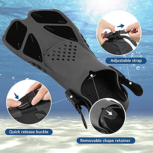 Sugaroom Snorkel Fins, Swim Fins with Adjustable Buckles, Open Heel, Travel Size Short Flippers for Snorkeling, Swimming and Scuba Diving, Diving Fins with Mesh Bag for Adult Men Women Kids - Image 5