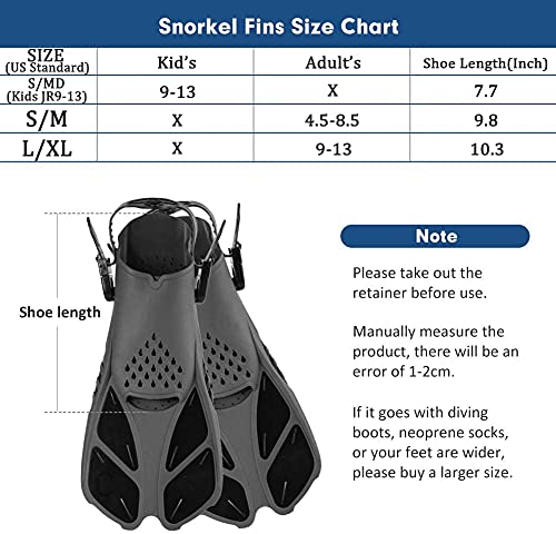 Sugaroom Snorkel Fins, Swim Fins with Adjustable Buckles, Open Heel, Travel Size Short Flippers for Snorkeling, Swimming and Scuba Diving, Diving Fins with Mesh Bag for Adult Men Women Kids - Image 2