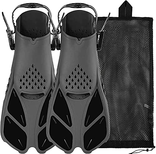 Sugaroom Snorkel Fins, Swim Fins with Adjustable Buckles, Open Heel, Travel Size Short Flippers for Snorkeling, Swimming and Scuba Diving, Diving Fins with Mesh Bag for Adult Men Women Kids - Image 1