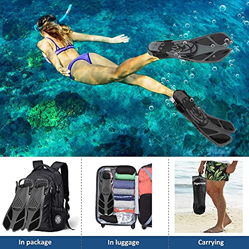 Sugaroom Snorkel Fins, Swim Fins with Adjustable Buckles, Open Heel, Travel Size Short Flippers for Snorkeling, Swimming and Scuba Diving, Diving Fins with Mesh Bag for Adult Men Women Kids - Image 4