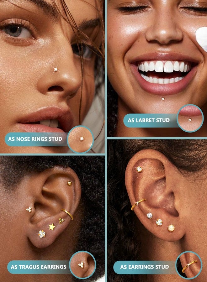 THUNARAZ 14K Gold Filled Nose Rings Studs for Women 316L Surgical Steel Threadless Push in Flat Back Earrings Hypoallergenic Nose Rings Hoops Cartilage Tragus Conch Helix Piercing Jewelry Gold/Silver - Image 4