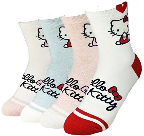 JJMax Women's Hello Kitty Cute Cotton Blend Ankle Socks Set, Crew Hearts Kitty, One Size - Image 1