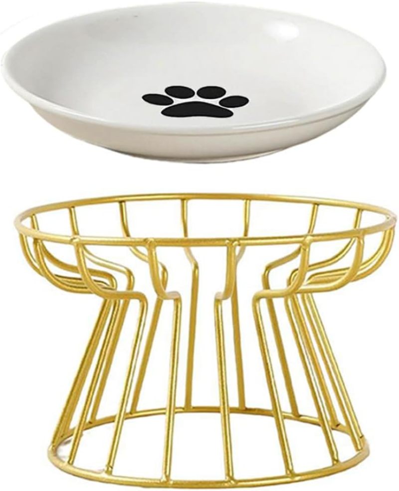 Elevated Cat Bowl: 4 Inch Height Gold Ceramic Bowl - Whisker-Friendly Anti-Vomiting Design Easy To Clean Raised Pet Bowl for Indoor Cats Home Decor - Image 3