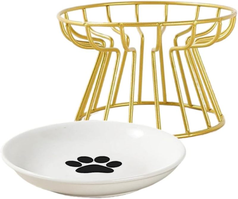 Elevated Cat Bowl: 4 Inch Height Gold Ceramic Bowl - Whisker-Friendly Anti-Vomiting Design Easy To Clean Raised Pet Bowl for Indoor Cats Home Decor - Image 2