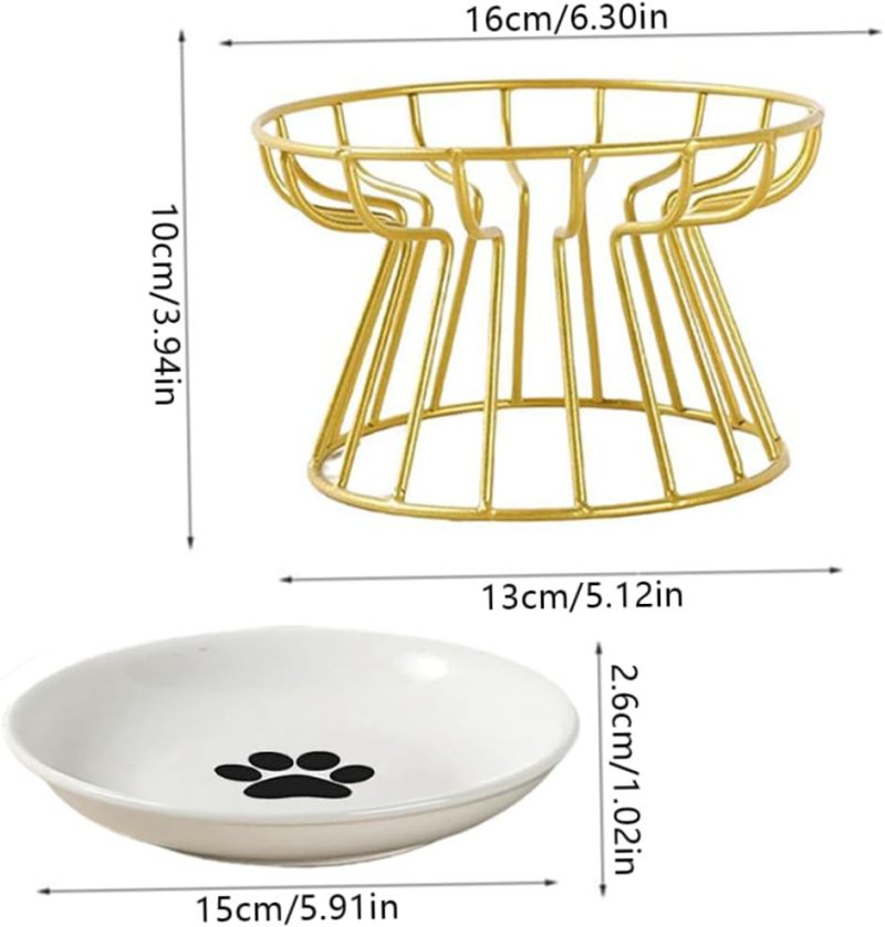 Elevated Cat Bowl: 4 Inch Height Gold Ceramic Bowl - Whisker-Friendly Anti-Vomiting Design Easy To Clean Raised Pet Bowl for Indoor Cats Home Decor - Image 4