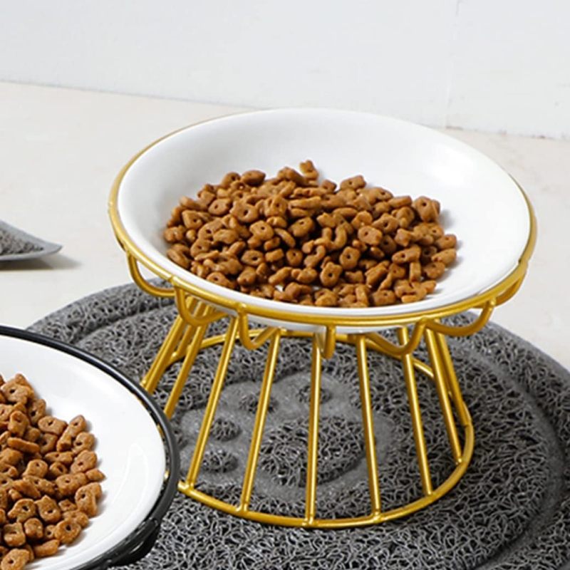 Elevated Cat Bowl: 4 Inch Height Gold Ceramic Bowl - Whisker-Friendly Anti-Vomiting Design Easy To Clean Raised Pet Bowl for Indoor Cats Home Decor - Image 5