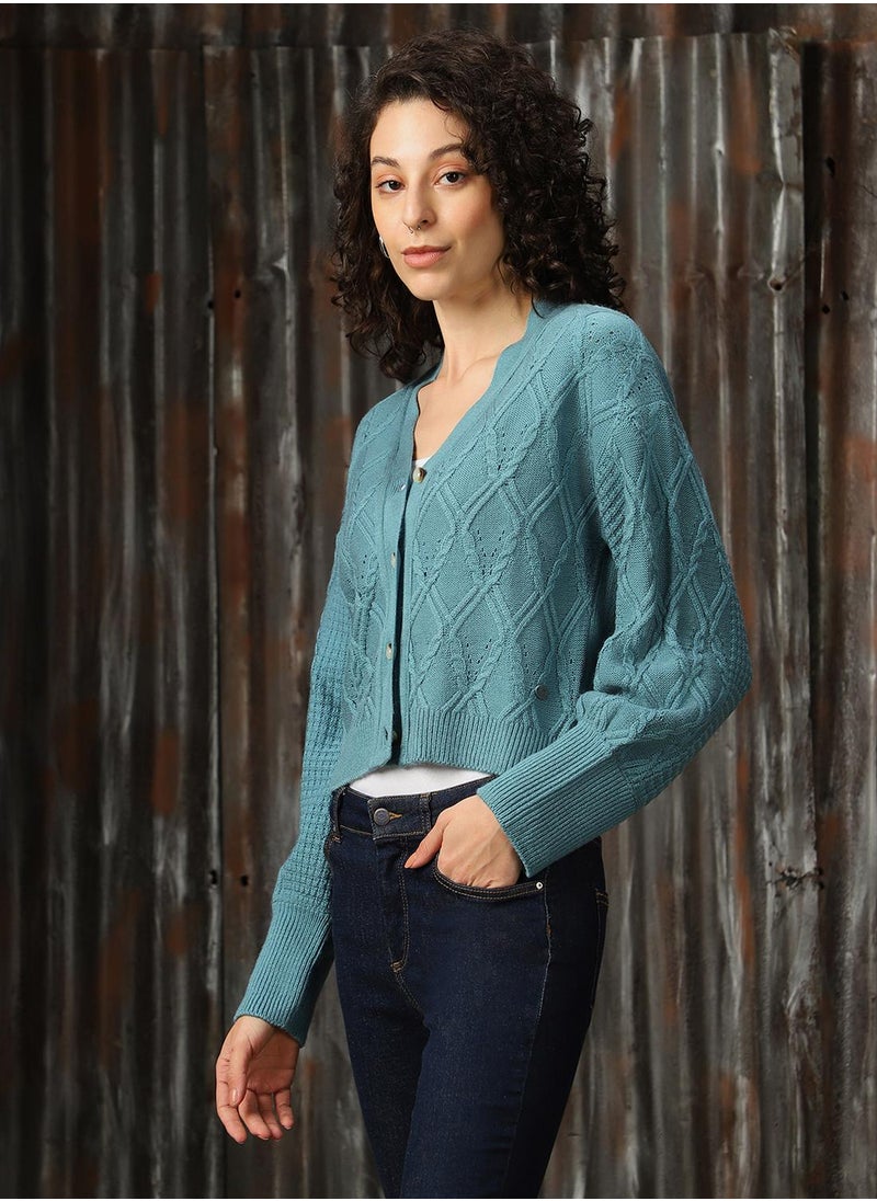 HIGH STAR Women's Blue 100% Acrylic Solid Regular Fit Sweater  - Image 2