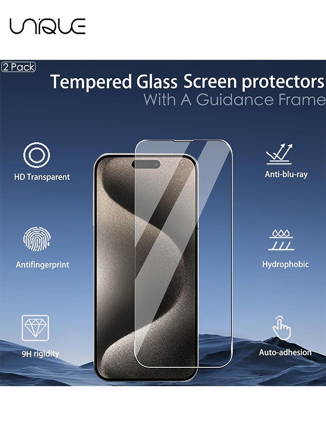 Unique 2 Pack Anti Blue Light Screen Protector for iPhone 15 Pro Max - Blue Light Blocking Tempered Glass Screen Cover - Full Coverage Protective Film - Image 2