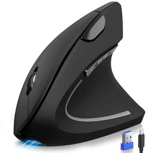 TECKNET Ergonomic Mouse, Rechargeable 2.4G+Bluetooth Vertical Mice 6 DPI Adjustable, Wireless Optical Carpal Tunnel Mouse Right Hand, Multi Device for Laptop, PC, Computer, MacBook, iPad - Black - Image 1