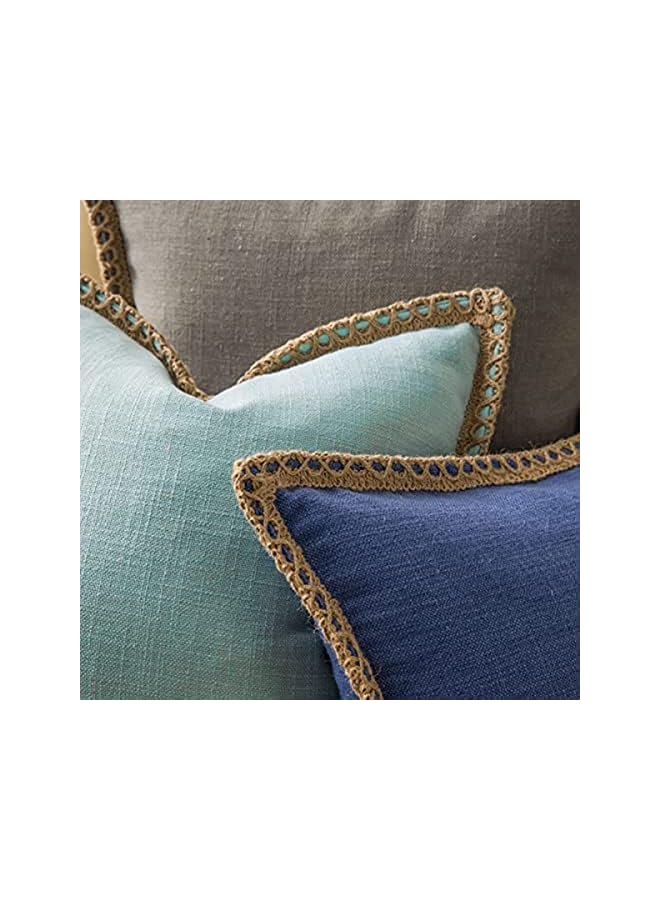 The Bros Pack of 2 Farmhouse Decorative Throw Pillow Covers Burlap Linen Trimmed Tailored Edges Light Turquoise 18 x 18 inches, 45 x 45 cm - Image 4
