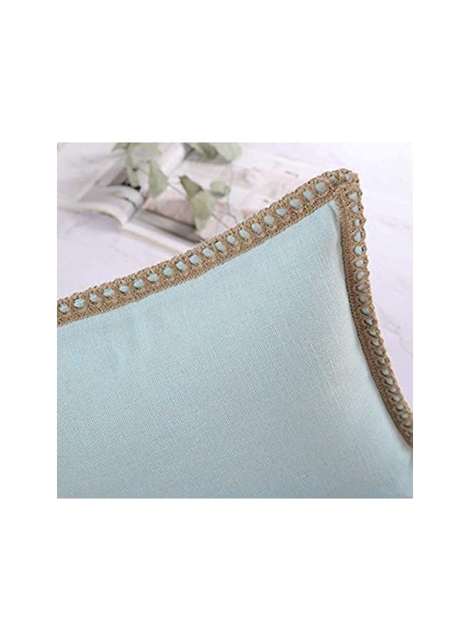 The Bros Pack of 2 Farmhouse Decorative Throw Pillow Covers Burlap Linen Trimmed Tailored Edges Light Turquoise 18 x 18 inches, 45 x 45 cm - Image 2
