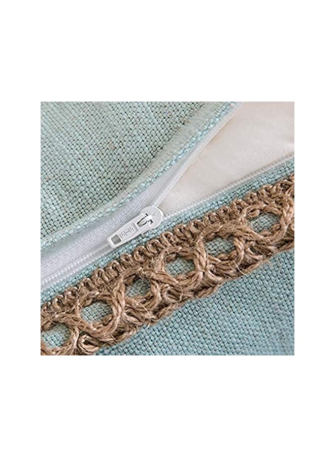 The Bros Pack of 2 Farmhouse Decorative Throw Pillow Covers Burlap Linen Trimmed Tailored Edges Light Turquoise 18 x 18 inches, 45 x 45 cm - Image 3