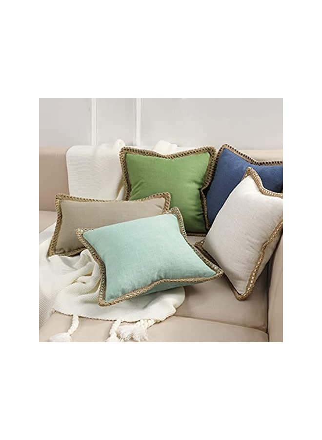 The Bros Pack of 2 Farmhouse Decorative Throw Pillow Covers Burlap Linen Trimmed Tailored Edges Light Turquoise 18 x 18 inches, 45 x 45 cm - Image 5
