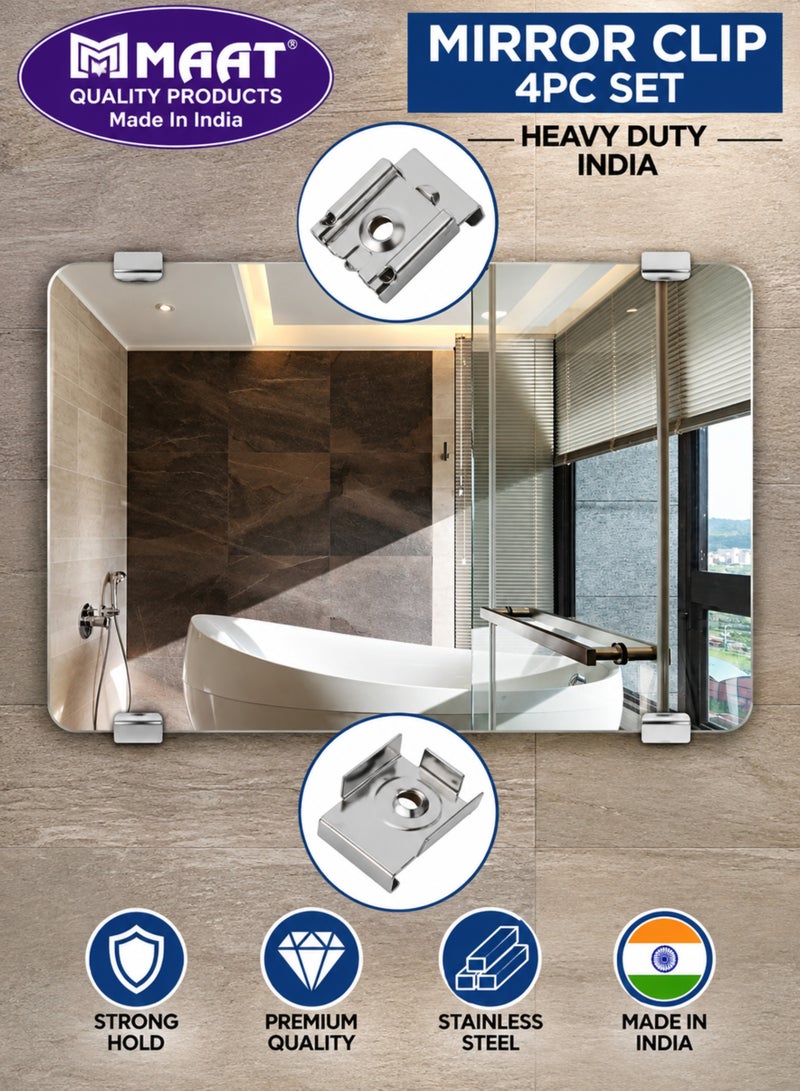MAAT Mirror Clips 4 Piece Set Heavy Duty, Spring Type Mirror Holder Brackets with Screws, Metal Mirror Fixing Clips for Wall Mounting Glass & Mirrors - Image 3