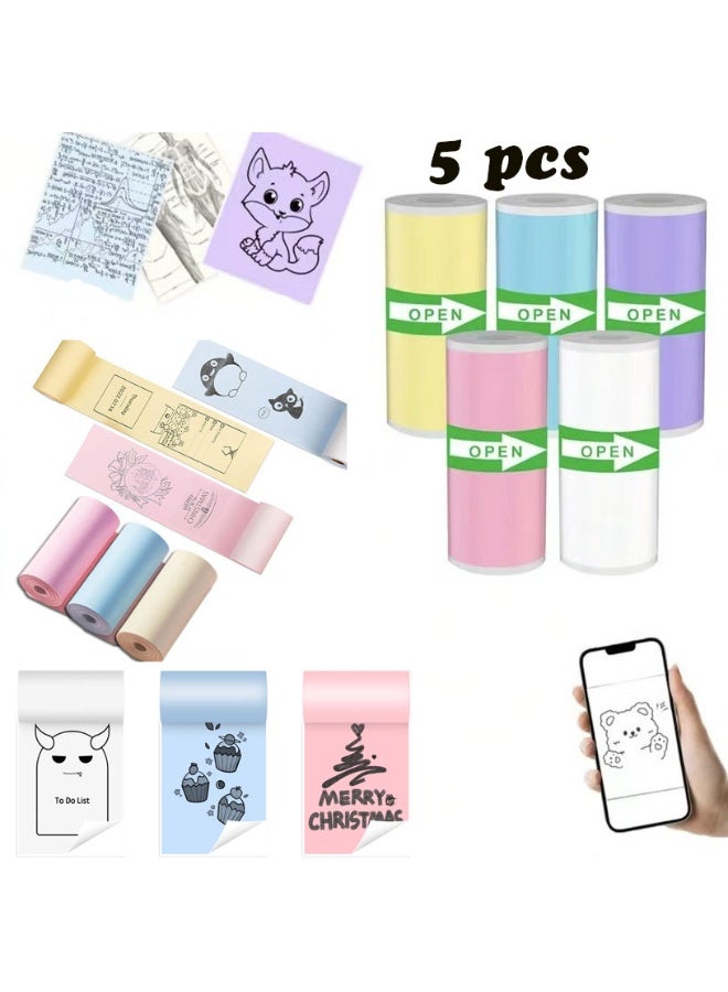 NIBEMINENT 5 Rolls mini printer paper,for Inkless Mini Pocket Printer,Portable Thermal Printer, Sticker Printer Paper,Including 5 rolls of adhesive thermal Paper for Photo Journal Notes Memo, 57x25mm - Image 1