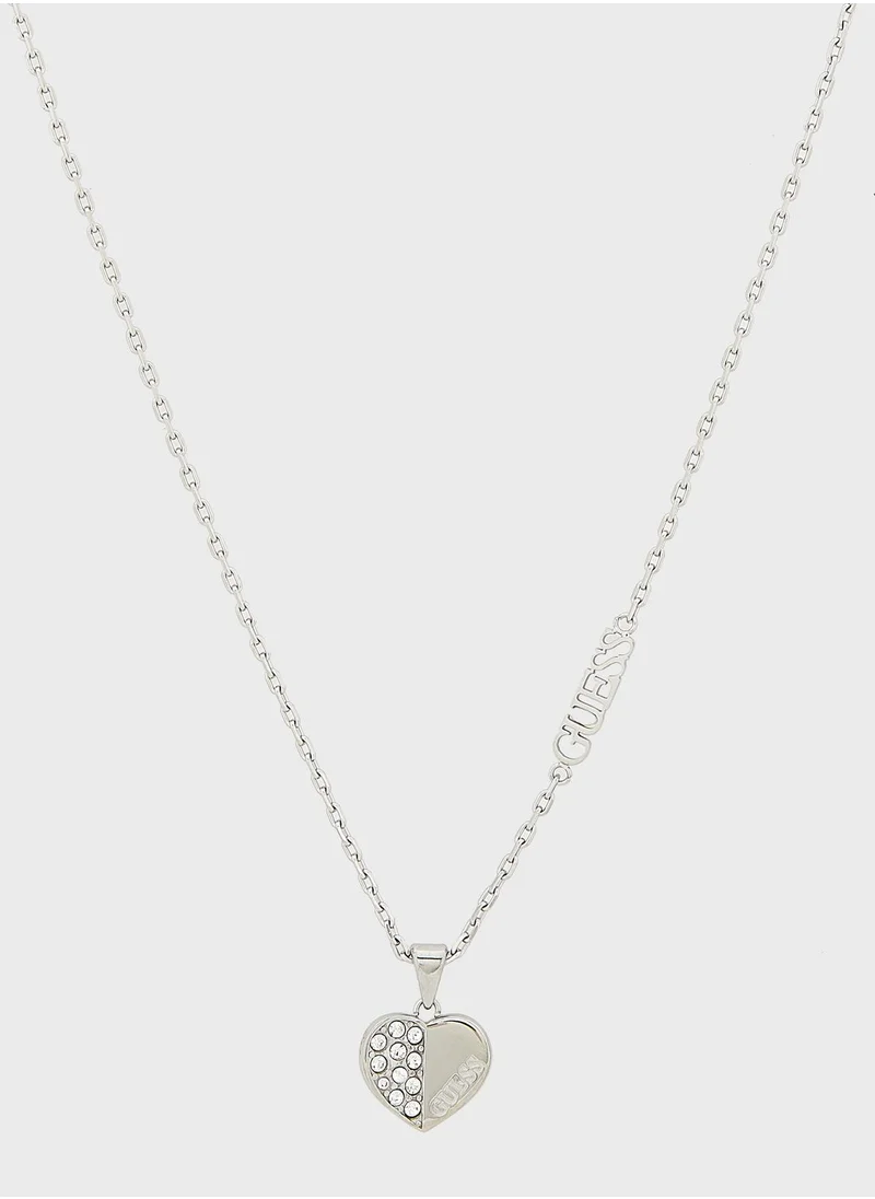 GUESS Plain & Pave Heart Charm Necklace