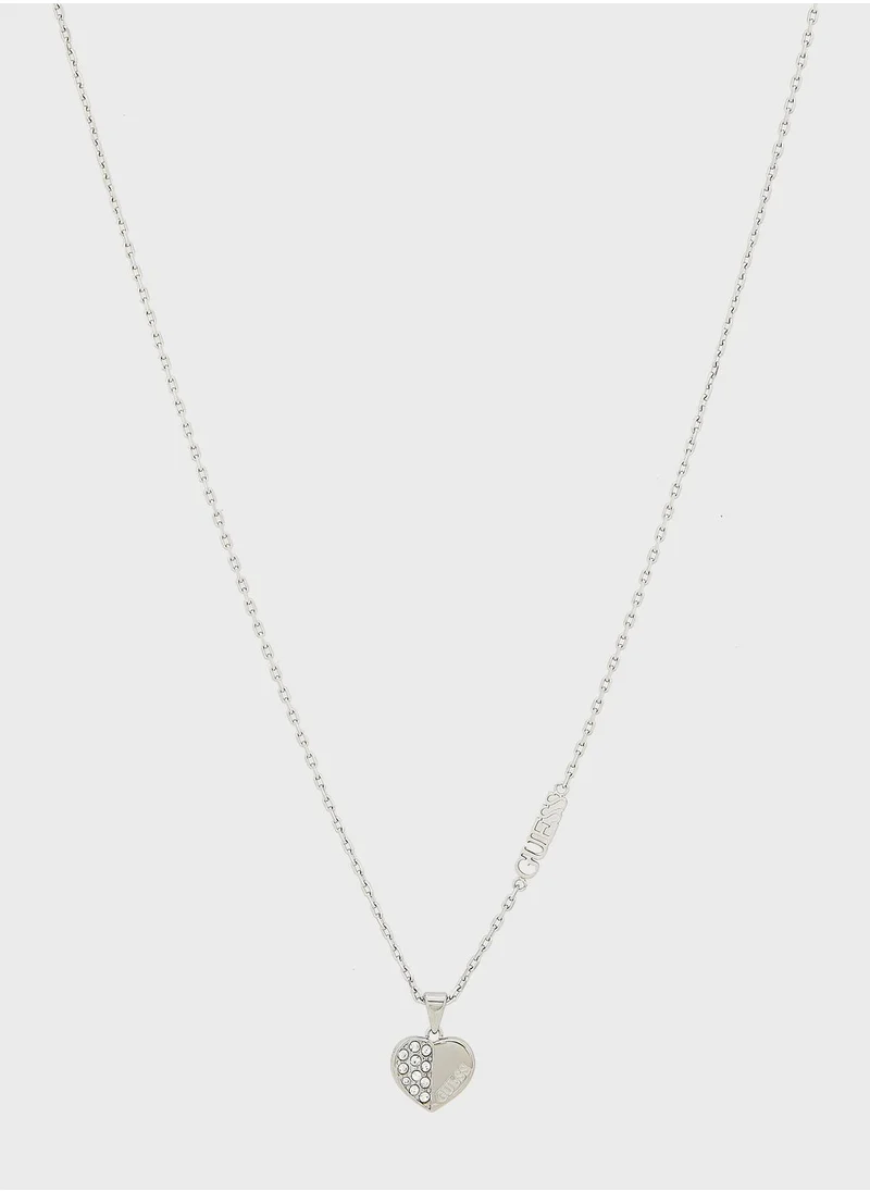 GUESS Plain & Pave Heart Charm Necklace