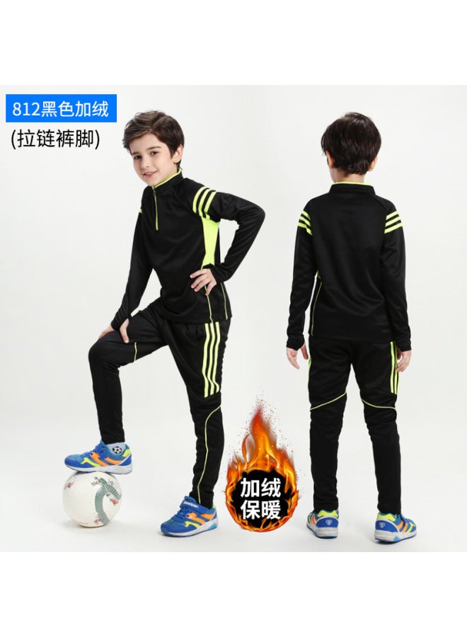 Fleece-lined Children's Football Clothes Suit Boys Sports Students Autumn And Winter Running Primary School Student Jersey Football Sports Training Clothes