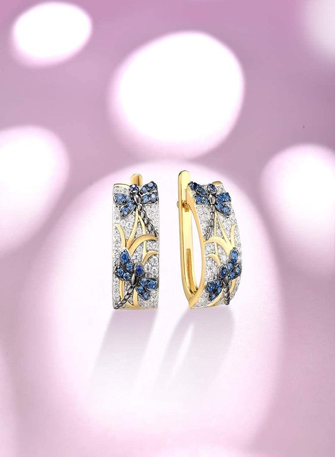 Santuzza 14K Gold Plated Dragonfly Earrings Blue Spinel Cubic Zirconia 925 Sterling Silver Dangle Earrings for Women - Image 3