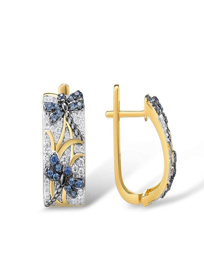Santuzza 14K Gold Plated Dragonfly Earrings Blue Spinel Cubic Zirconia 925 Sterling Silver Dangle Earrings for Women - Image 2