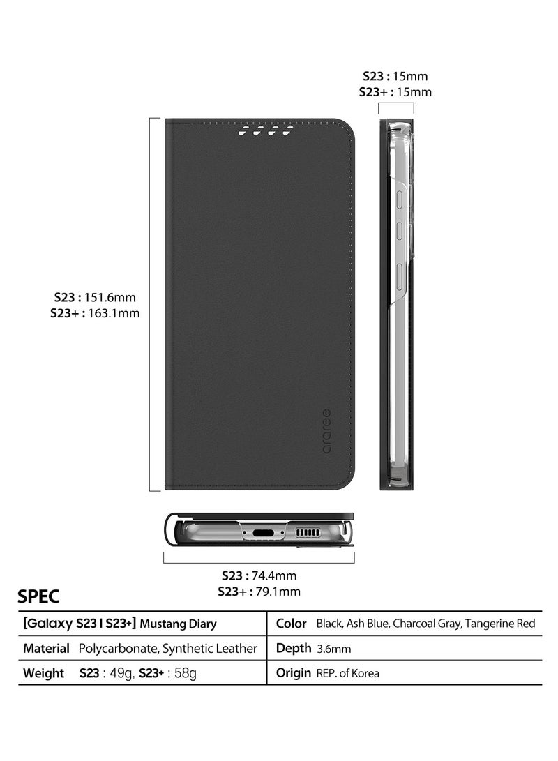 araree Mustang Diary Galaxy S23 Ultra, Designed for Samsung Galaxy S23, Premium PU Leather Flip Folio Cover with Card Slot, Shockproof PC Interior Case, Compatible with Galaxy S23 Ultra - Black - Image 4