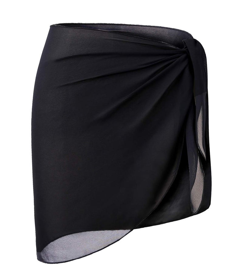 LIENRIDY Women's Srong Wrap Beach Swimwear Short Cover up Pareo Swimsuit Black Short S-M - Image 1