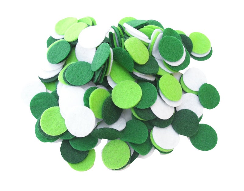 Playfully Ever After Green, Dark Green, Light Green & White Craft Felt Circles (1 Inch - 200pc) - Image 1