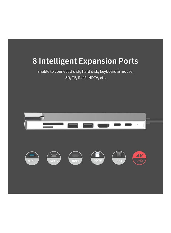 8-In-1 USB-C Multi-Function Laptop Docking Station Converter Grey - Image 3