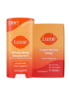 Lume Whole Body Deodorant And Soap 2.6 Ounce Smooth Solid Stick With 72 Hour Odor Control And 5 Ounce Triple Milled Soap Aluminum Free Baking Soda Free And Skin Loving (Clean Tangerine)  - Image 1