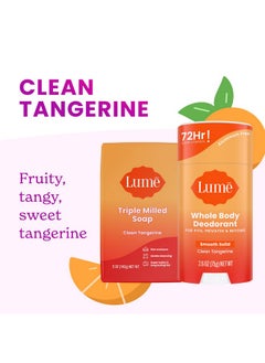 Lume Whole Body Deodorant And Soap 2.6 Ounce Smooth Solid Stick With 72 Hour Odor Control And 5 Ounce Triple Milled Soap Aluminum Free Baking Soda Free And Skin Loving (Clean Tangerine)  - Image 3