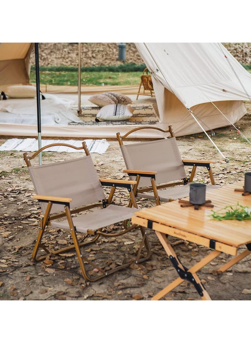 AUTOYSUR كرسي تخييم خارجي قابل للطي خفيف الوزن أثاث تخييم للرحلات والصيد والنزهات والسفر (كبير، بيج) - Image 2