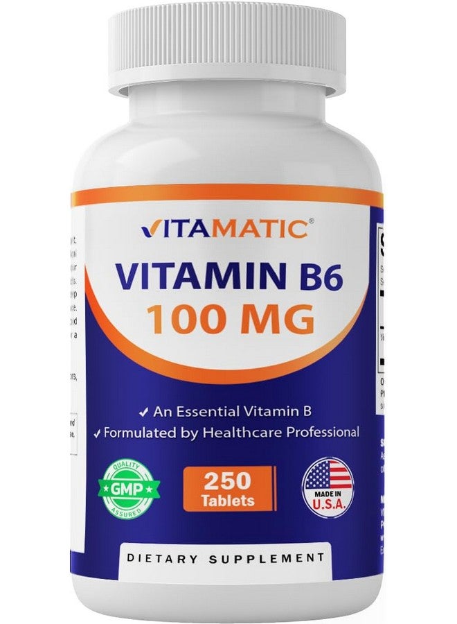 Vitamatic Vitamin B6 (Pyridoxine HCl) 100mg - 250 Vegetarian Tablets Promotes Energy Production, Boosts Metabolism & Supports Immune Health* - Image 1