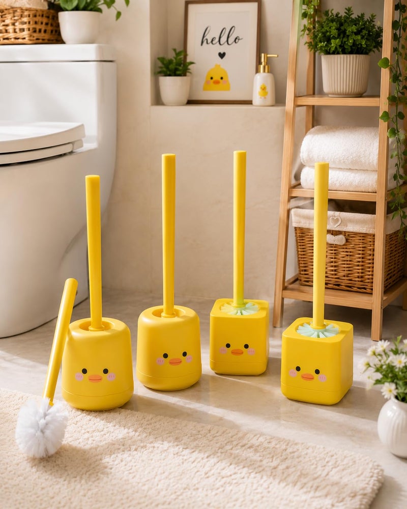 Cute Duck Toilet Brush with Holder, Soft Flexible Bathroom Toilet Cleaning Brush, Quick-Drying Ventilated Base, Long Handle Toilet Bowl Brush for Bathroom, Square - Image 1