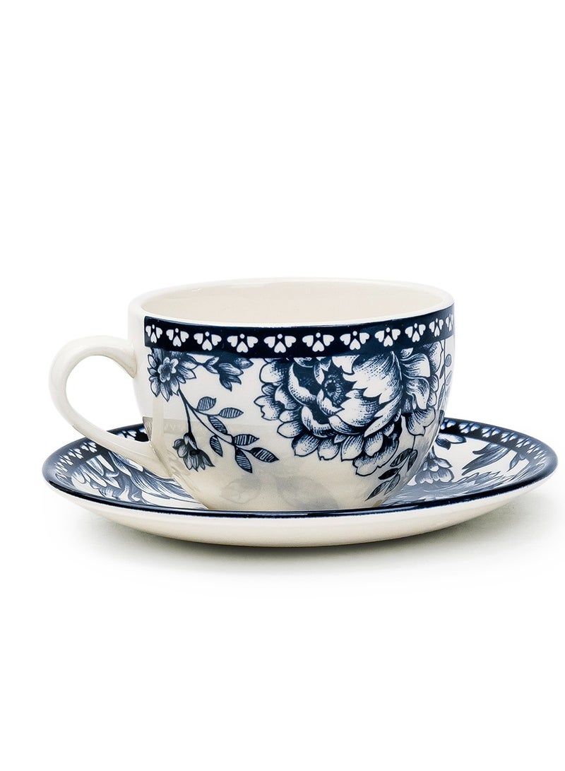 Claytan Rhapsody 240ml Dark Blue Ceramic Cup & Saucer Set (Set of 4) - Image 1