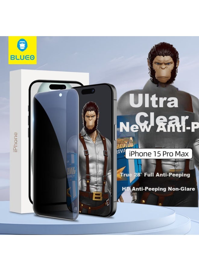 Blueo Tempered Glass Screen Protector For Iphone 15 Pro Max, Anti-Fingerprint Anti-Peeping Anti-Drop Protective Film For Apple 15 Pro Max