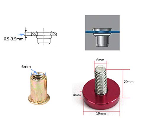 BaiyoouAuto 20 Pcs Aluminum Bumper Washer Bumper Washer Stainless Steel Bolt Carbon Steel Rivet Nuts Engine Dress Up Kit (Red) - Image 4