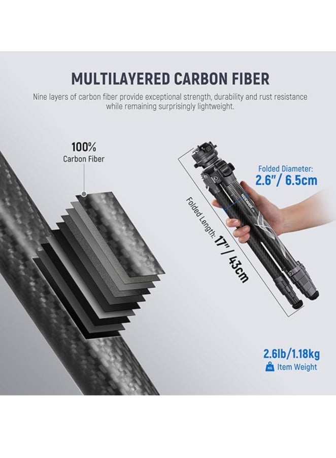 NEEWER LITETRIP LT32 62" Travel Tripod Carbon Fiber with ±15° Leveling 360° Panorama Head, Detachable Center Axis, Fast Flip Buckle, Arca QR Plate Compatible with Peak Design Capture V3, (Former TP62) black - Image 4