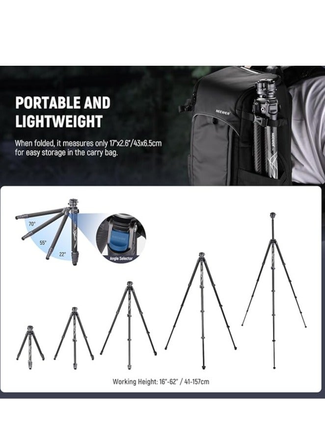 NEEWER LITETRIP LT32 62" Travel Tripod Carbon Fiber with ±15° Leveling 360° Panorama Head, Detachable Center Axis, Fast Flip Buckle, Arca QR Plate Compatible with Peak Design Capture V3, (Former TP62) black - Image 3