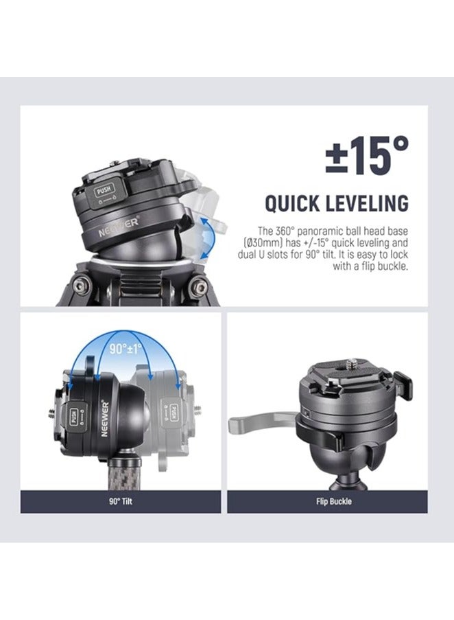 NEEWER LITETRIP LT32 62" Travel Tripod Carbon Fiber with ±15° Leveling 360° Panorama Head, Detachable Center Axis, Fast Flip Buckle, Arca QR Plate Compatible with Peak Design Capture V3, (Former TP62) black - Image 2