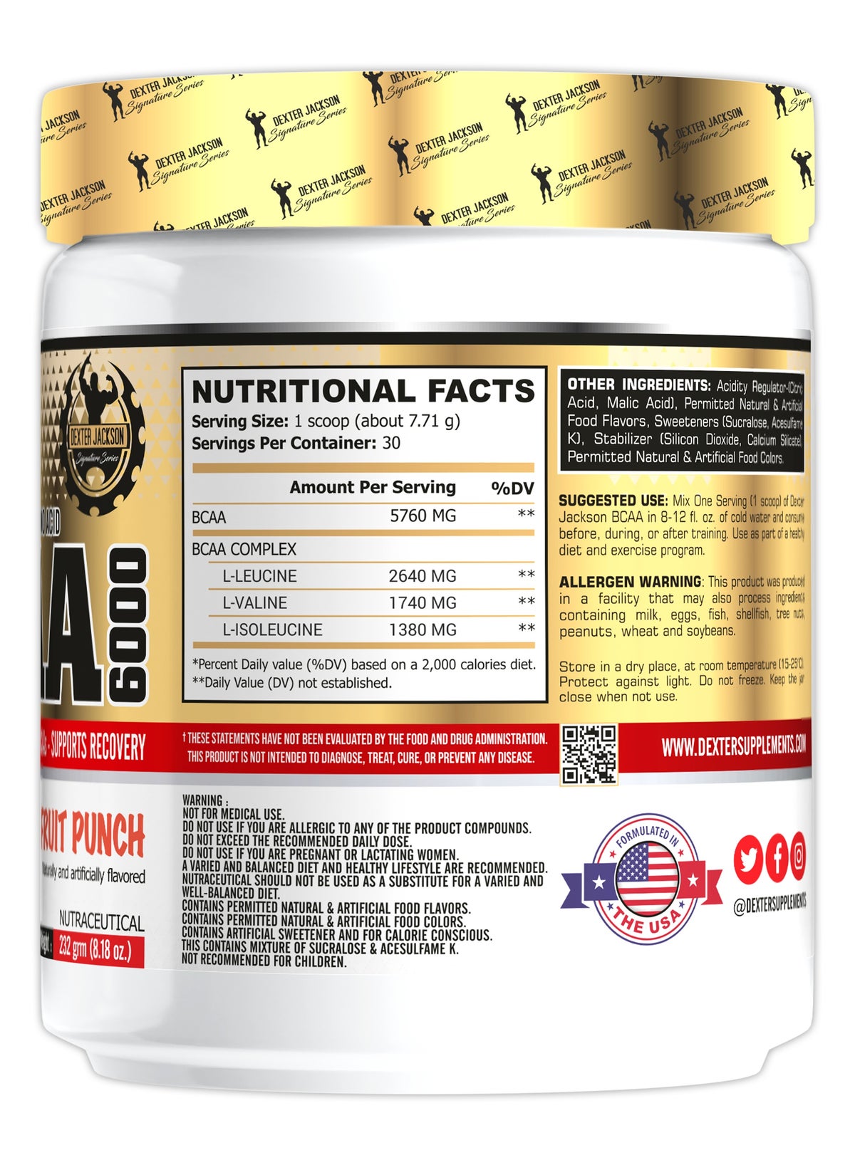 Dexter Jackson Gold Series Fruit Punch Bcaa 6000 Powder 452g 60 Servings