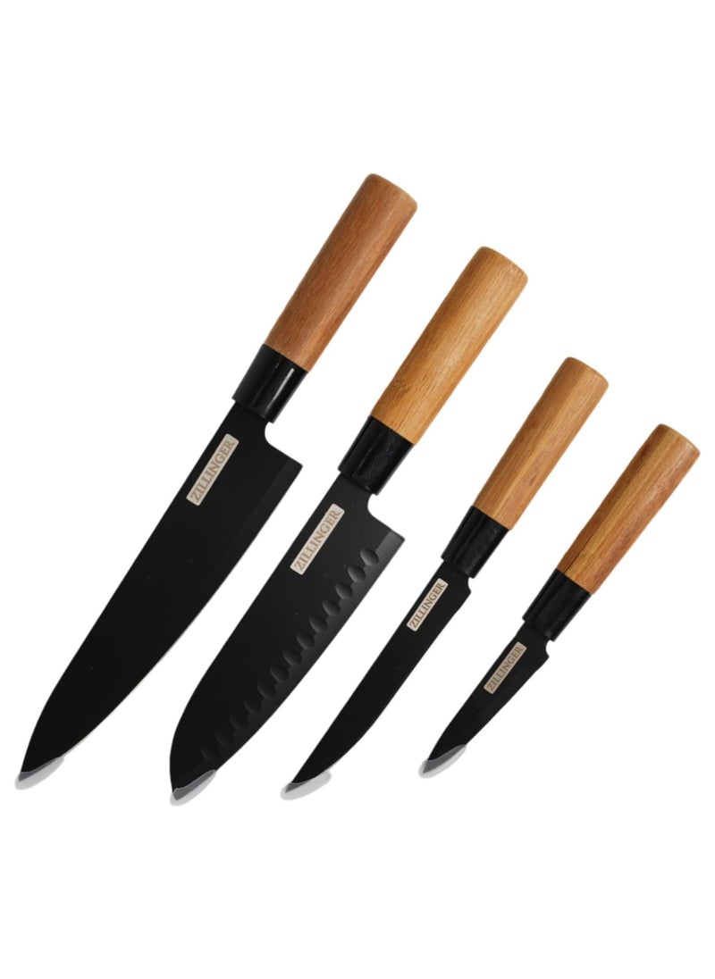 ZILLINGER - 4-Piece Chef's Knife Set for Kitchen Precision Cutting Culinary Masterpieces - Premium Stainless Steel Blades For Cutting, Slicing, Chopping, And Dicing Meat/Vegetables/Fruits (Black) - Image 1