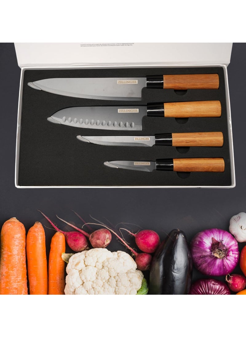 ZILLINGER - 4-Piece Chef's Knife Set for Kitchen Precision Cutting Culinary Masterpieces - Premium Stainless Steel Blades For Cutting, Slicing, Chopping, And Dicing Meat/Vegetables/Fruits (Black) - Image 1